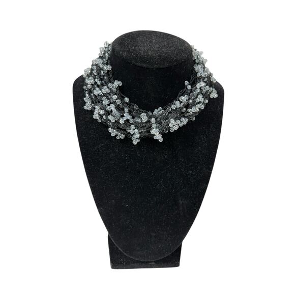Black and Clear Crystal Crotched Stretch Necklace.  Beautiful, Versatile - Picture 3 of 5
